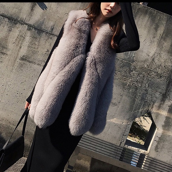 Jackets & Blazers - Fox Fur Vest Jacket in soft gray. Swing bottom. Hand made.